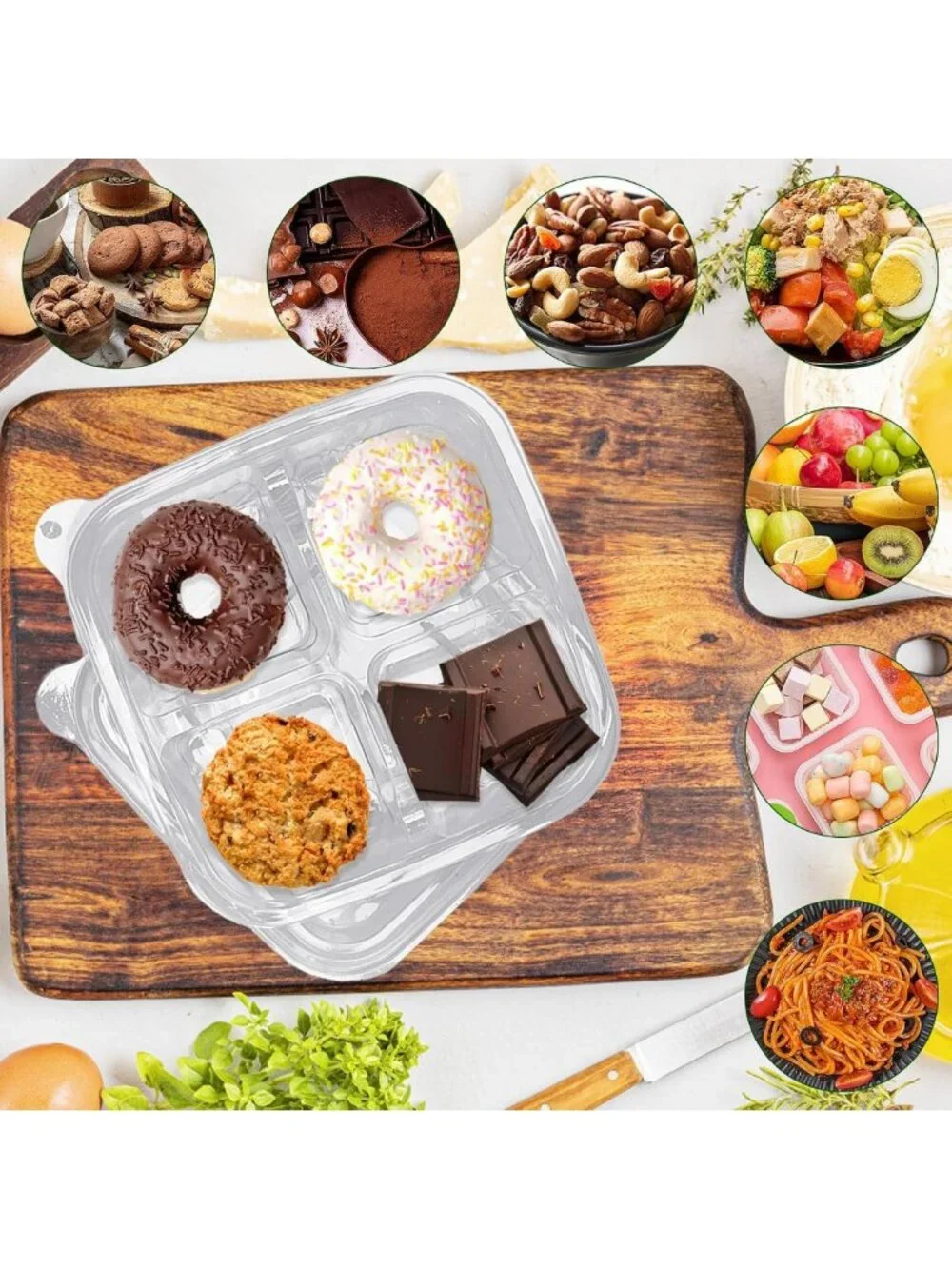 50 Pack Bento Snack Containers | 4 Compartment Lunch Box for Meal Prep & Snacks